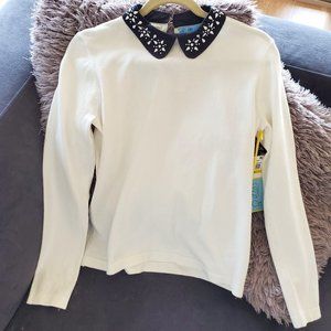 Cece Embellished Peter Pan Collar Sweater Top